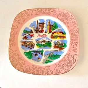 Vintage Seattle souvenir plate painted gold leaf